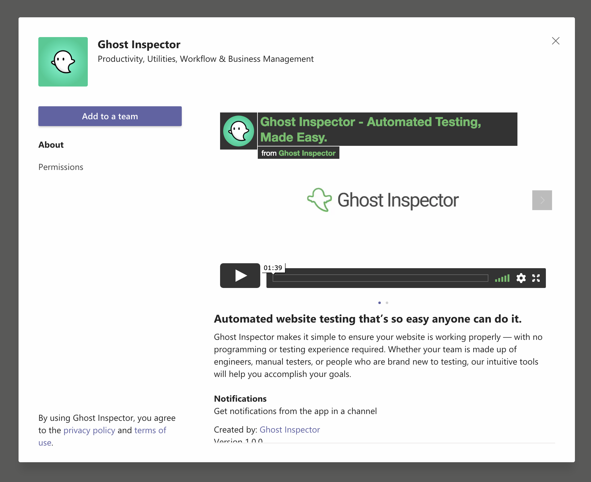 Microsoft Teams: Ghost Inspector App