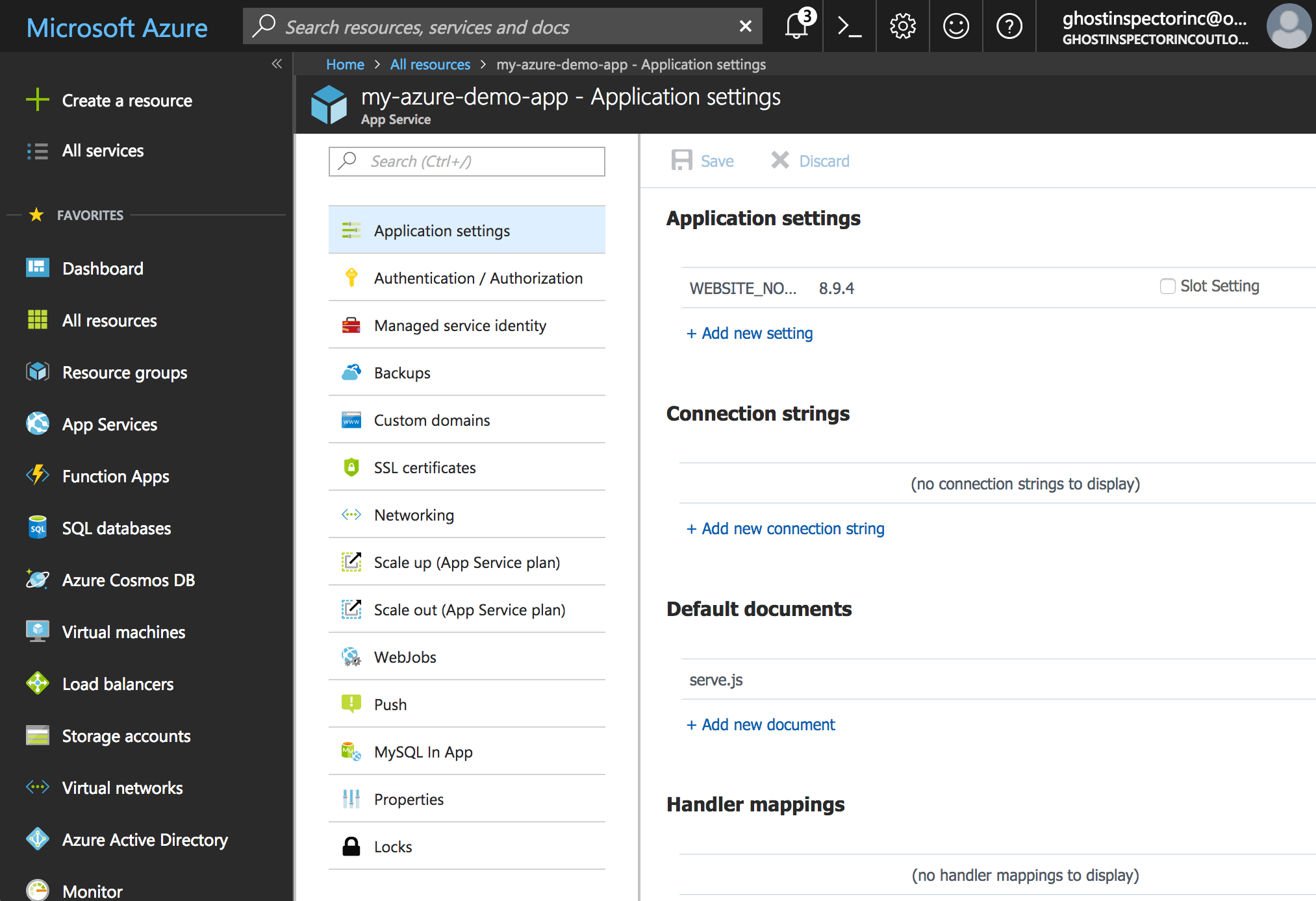 Configure our default document in Azure