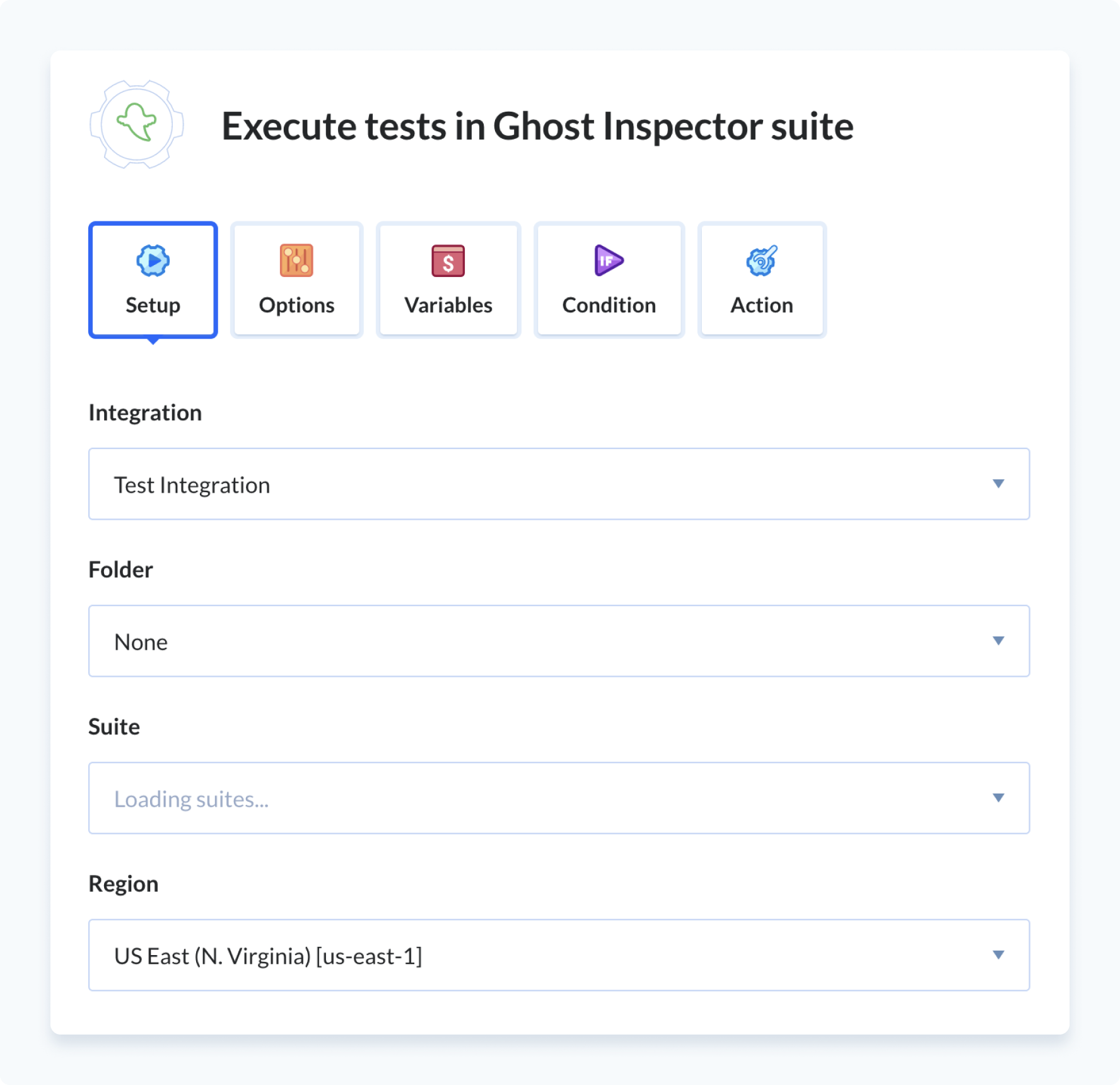 Ghost Inspector action setup