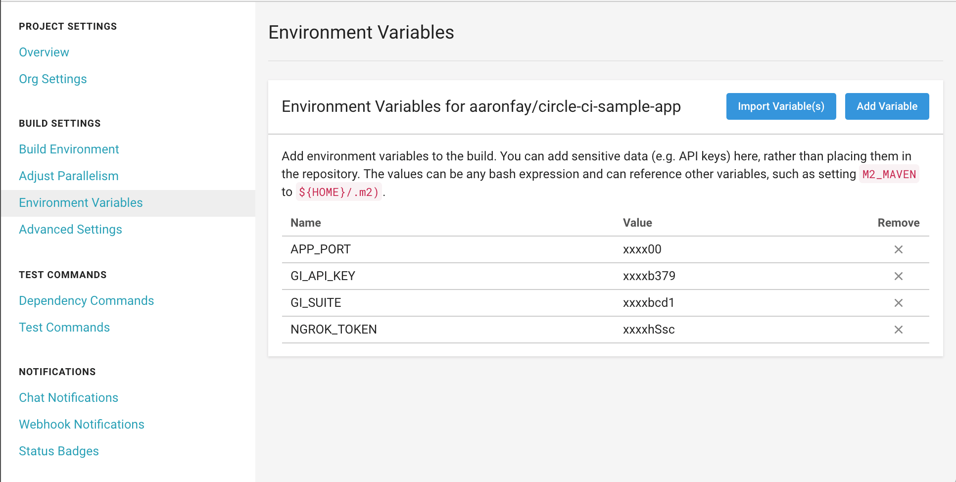 Add environment variables for CircleCI build