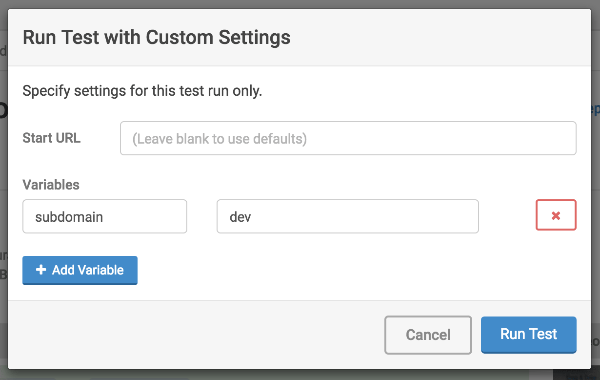 Run test with custom settings