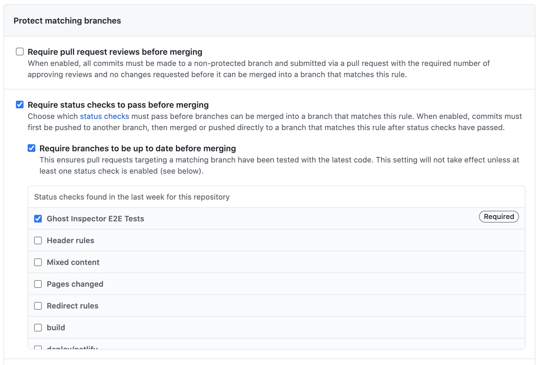 Protected branches GitHub settings