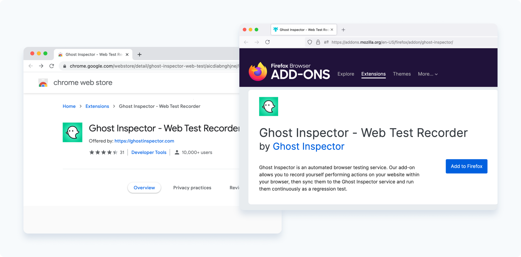 Ghost Inspector Chrome and Firefox add-on pages