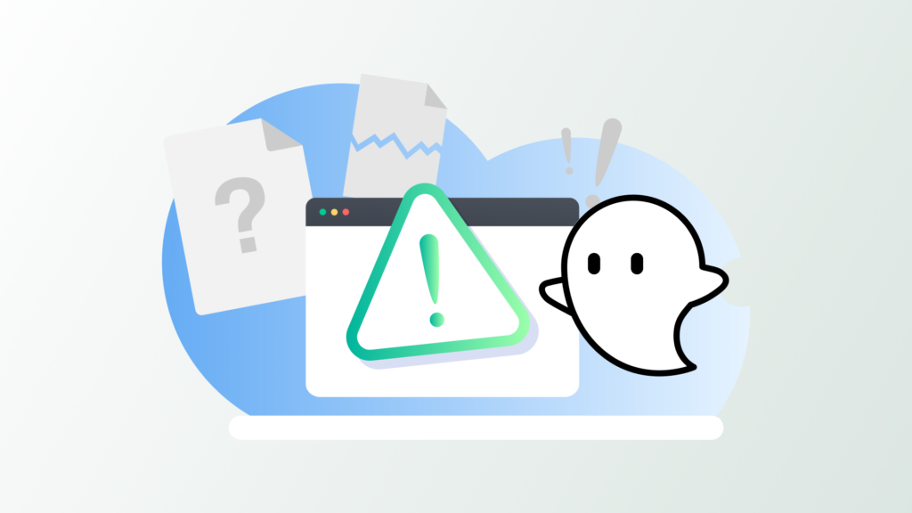Ghost Inspector mascot Ghostie, a little white ghost symbol next to error pages and tabs