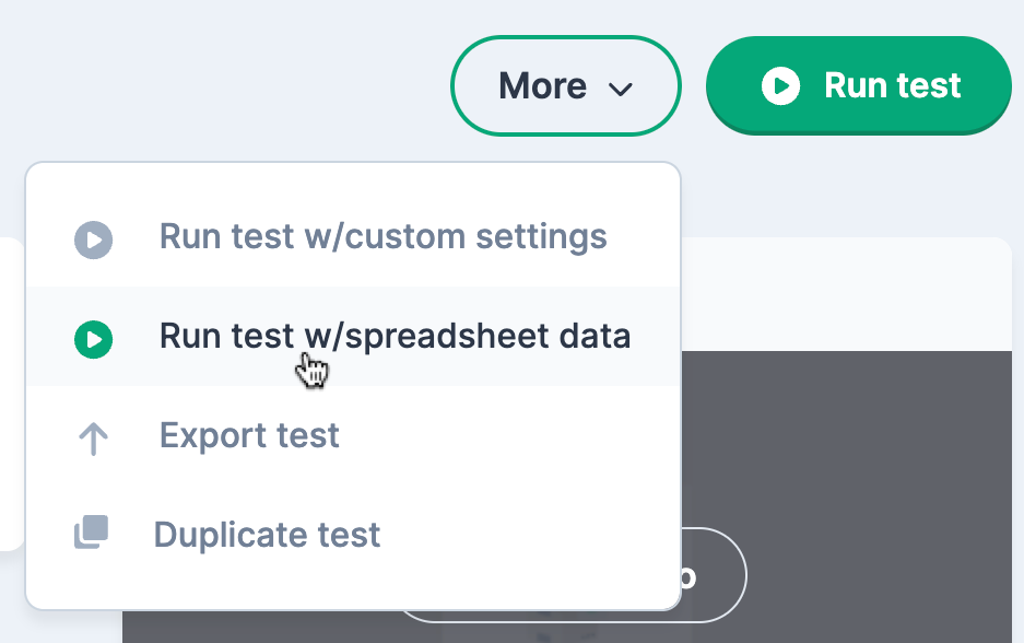 execute with a CSV file screenshot for running a test with spreadsheet data