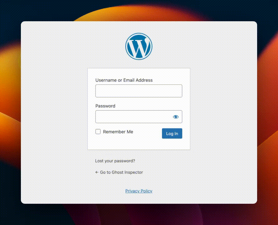 Logging in to the WordPress login page 