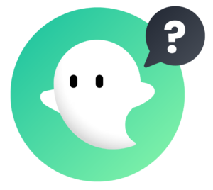 Ghost Inspector Ghostie logo with question mark inside speech bubble