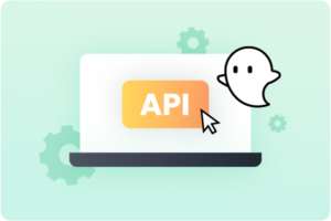 Laptop with Ghost Inspector API and mascot Ghostie