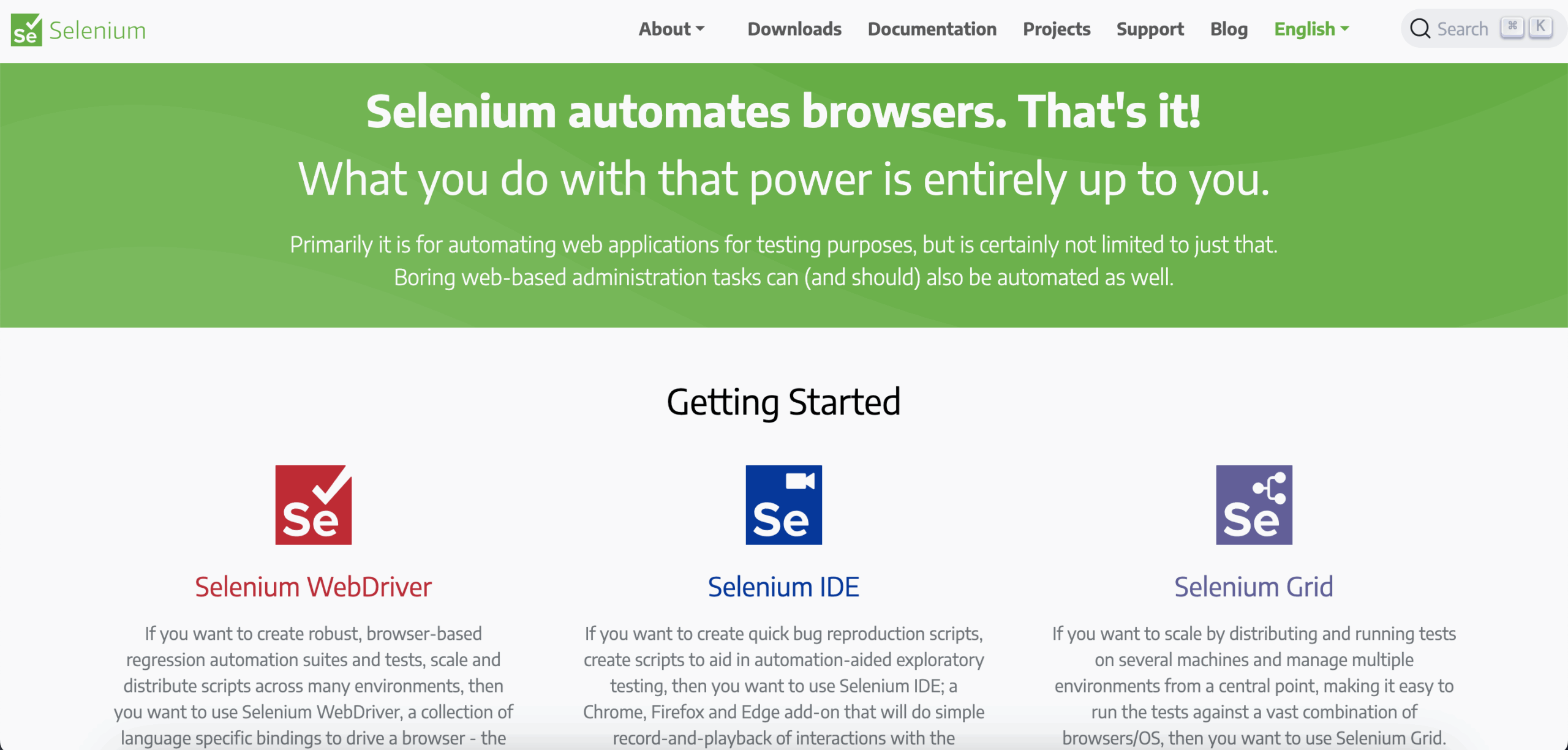 Selenium front page
