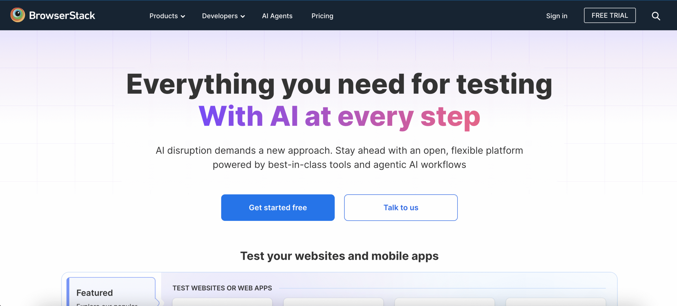Browserstack homepage
